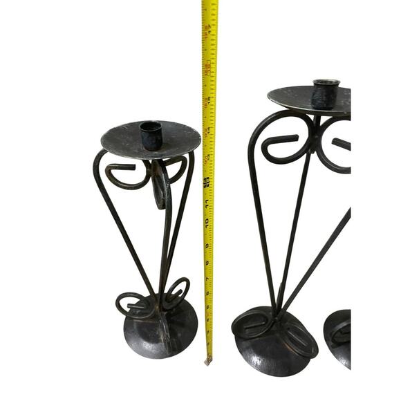 VINTAGE FRENCH COUNTRY PILAR CANDLE STICK DECOR SET OF 3 IRON BOHO GRUNGE - Picture 2 of 12